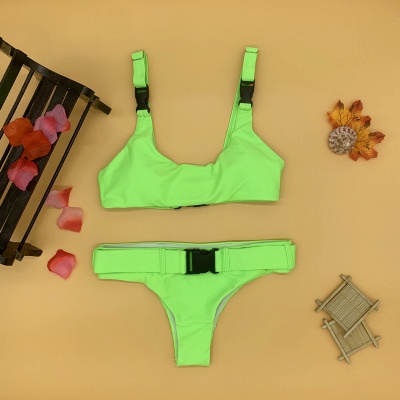 Plain Scoop Colorful Two-piece Buckled Bikini Swimsuits_11