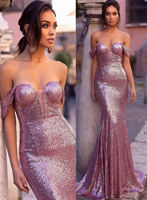 Elegant Purple Off-The-Shoulder Sequins Elegant Mermaid Long Evening Dress UK UK_1