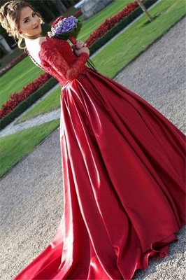 Red Lace Off-the-Shoulder Prom Dress UKes UK Long Sleeves Ball Gown Evening Dress UKes UK_2