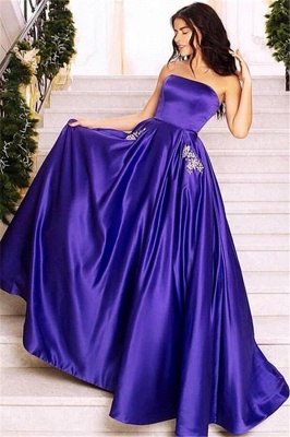 Amazing Purple Strapless without Sleeve Long A-Line Prom Dress UK UK_1