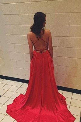 Sexy Red Halter Lace-Up Prom Dress UKes UK Sleeveless Evening Dress UKes UK with Pocket_3