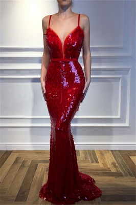 Red Spaghetti-Straps Sleeveless Sequins Elegant Trumpt Prom Dress UKes UK UK_2