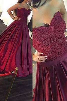 Burgundy Sweetheart Lace Appliques Prom Dress UKes UK Ruffles Sleeveless Evening Dress UKes UK Sexy_1