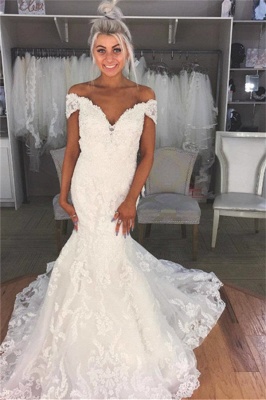 Elegant Appliques Off-the-Shoulder Wedding Dresses UK | Sheer Sleeveless Floral Bridal Gowns_1