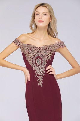 Simple Off-the-shoulder Burgundy Formal Dress with Lace Appliques_35