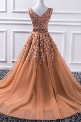 Sexy Elegant V-Neck Applique Crystal Prom Dress UKes UK Sleeveless Tulle Elegant Evening Dress UKes UK Sexy_3