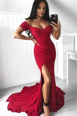 Red Off-the-Shoulder Prom Dress UKes UK Mermaid Sleeveless Side Slit Elegant Evening Dress UKes UK_1