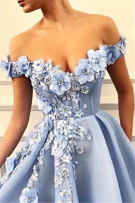 Simple Off-The-Shoulder Flower Lace Appliques without Sleeve A-Line Prom Dress UK_2