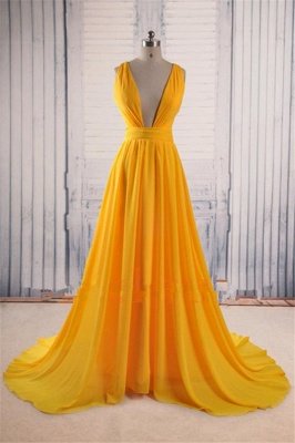 Charming Yellow Straps Prom Dress UKes UK Ruffles Sexy Sleeveless Evening Dress UKes UK_1