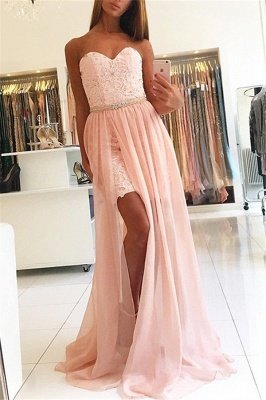 Pink Sweetheart Applique Crystal Prom Dress UKes UK Side Slit Lace Elegant Evening Dress UKes UK Over Skirt with Sash_1