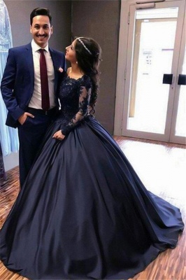 Lace Lace Appliques Bateau Long Sleeves Prom Dress UKes UK Ball Gown Evening Dress UKes UK with Beads_5