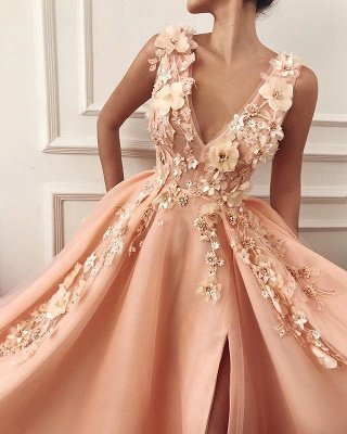 Amazing Straps Alluring V-Neck Flower Lace Appliques A-Line Prom Dress UK UK_2