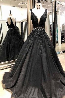 Black Lace Appliques Crystal Prom Dress UKes UK Straps Sexy Sleeveless Evening Dress UKes UK_1