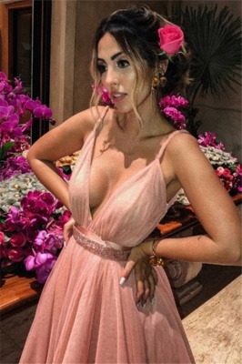 Sexy Spaghetti Strap Beads Open Back Prom Dress UKes UK Sleeveless Tulle Elegant Evening Dress UKes UK with Sash_3