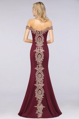 Simple Off-the-shoulder Burgundy Formal Dress with Lace Appliques_37