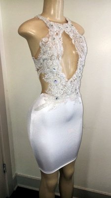 Simple Crystal Halter without Sleeve Applique Open back Short Prom Dress UK UK_3