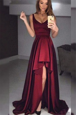Burgundy Elegant V-Neck Ruffles Prom Dress UKes UK Hi-Lo Sleeveless Elegant Evening Dress UKes UK Sexy_1