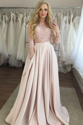 Elegant Lace Prom Longsleeves Dresses | A-Line  Evening Dresses with Pocket_1