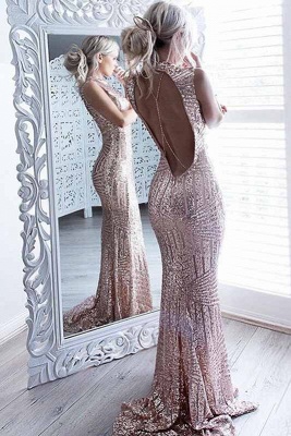 Sheath Sparkling Open-Back High-Neck Sequins Sleeveless Elegant Prom Dress UK JJ0158_2
