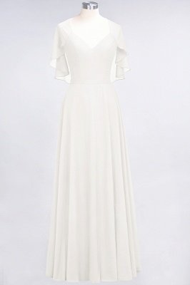 A-Line Chiffon Satin V-Neck short-sleeves Long Bridesmaid Dress UK_2