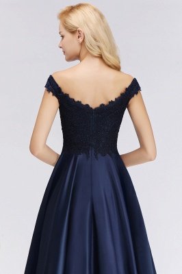 Off-the-Shoulder Navy Blue Satin Long Bridesmaid Dresses_5