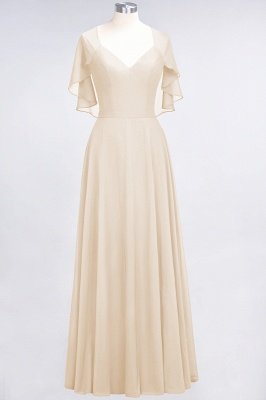 A-Line Chiffon Satin V-Neck short-sleeves Long Bridesmaid Dress UK_14