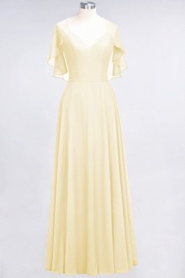A-Line Chiffon Satin V-Neck short-sleeves Long Bridesmaid Dress UK_17