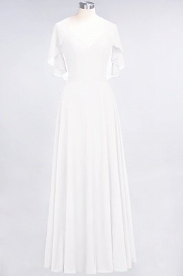 A-Line Chiffon Satin V-Neck short-sleeves Long Bridesmaid Dress UK_1