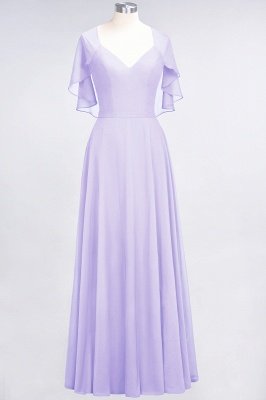 A-Line Chiffon Satin V-Neck short-sleeves Long Bridesmaid Dress UK_20