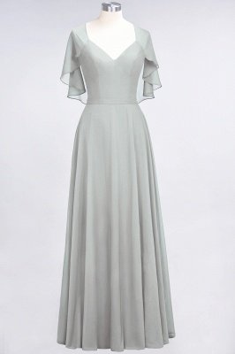 A-Line Chiffon Satin V-Neck short-sleeves Long Bridesmaid Dress UK_29