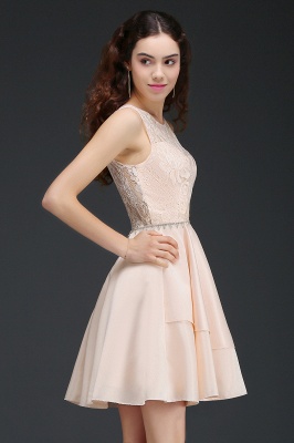Chic Scoop Neck Lace Short Bridesmaid Dress Sleeveless Chiffon Formal Dress with Beadings_4