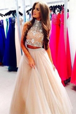 Luxury Two Pieces High-Neck Prom Dress UKes UK Beadings tulle A-Line_2