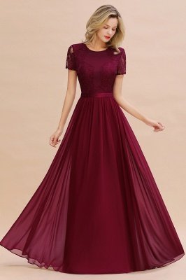 Elegant Chiffon Lace Jewel Short-Sleeves A-Line Bridesmaid Dress Long