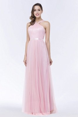 Amazing Halter Pink Tulle Bridesmaid Dress with Belt_5