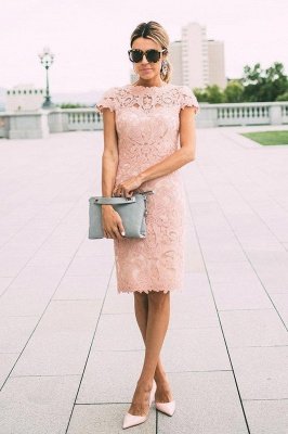 Modest Lace Short Mother of the Bride Dress Cap Sleeve Knee-length Casual Formal Dress_1