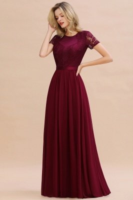 Elegant Chiffon Lace Jewel Short-Sleeves A-Line Bridesmaid Dress Long_5