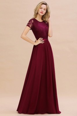 Elegant Chiffon Lace Jewel Short-Sleeves A-Line Bridesmaid Dress Long_4