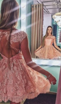 Pink Lace Jewel Sleeveless Open-Back Short Homecoming Dress_2