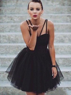 Chic Spaghetti-Straps Sweetheart Short A-Line Tulle Homecoming Dress_5
