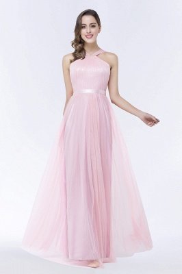 Amazing Halter Pink Tulle Bridesmaid Dress with Belt_4