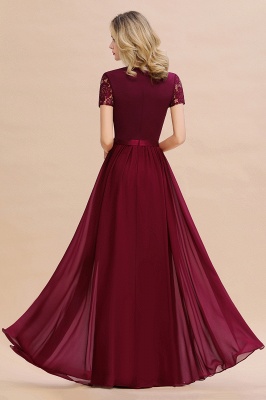 Elegant Chiffon Lace Jewel Short-Sleeves A-Line Bridesmaid Dress Long_2