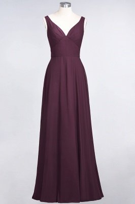 Sexy A-line Flowy Alluring V-neck Straps Sleeveless Ruffles Floor-Length Bridesmaid Dress UK UK with Open Back_1