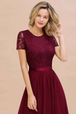 Elegant Chiffon Lace Jewel Short-Sleeves A-Line Bridesmaid Dress Long_8