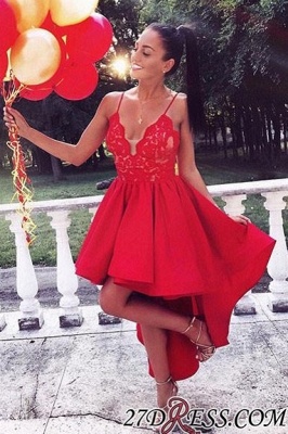 Cute Red High-low A-line Lace V-neck Homecoming Dress UK BA6902_4