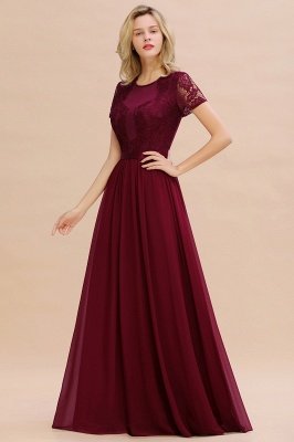 Elegant Chiffon Lace Jewel Short-Sleeves A-Line Bridesmaid Dress Long_6