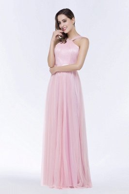 Amazing Halter Pink Tulle Bridesmaid Dress with Belt_7