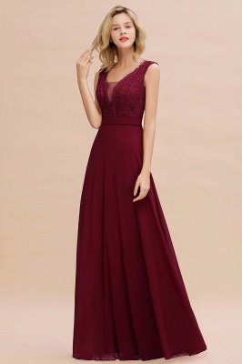Elegant Burgundy Lace Chiffon Bridesmaid Dress Sleeveless Long Wedding Guest Dress_6