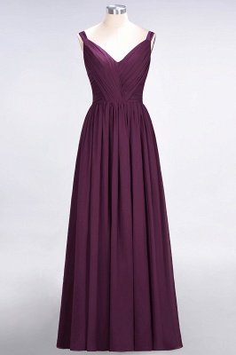 Sexy A-line Flowy Straps Alluring V-neck Sleeveless Backless Floor-Length Bridesmaid Dress UK UK with Ruffles_1