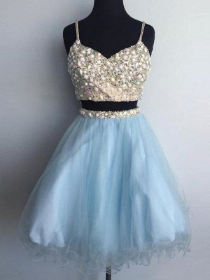 Two-Pieces Tulle Spaghetti-Straps Homecoming Dress_2