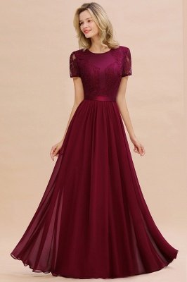 Elegant Chiffon Lace Jewel Short-Sleeves A-Line Bridesmaid Dress Long_3